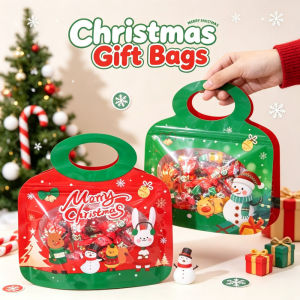 10pcs Christmas Gift Bags Santa Claus Plastic Ziplock Bag Candy Cookie Snack Packing Bag Wedding Birthday Holiday Party