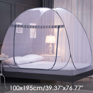 (Free Carrying Bag & No Need to Install) Portable Automatic Pop up Folding Mosquito Net Mongolian Yurt Insert Mesh Adult Bed Canopy Kids Moustiquaire Blue Foldable Tent Bed Klamboe Nets