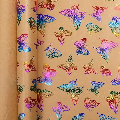1 Roll 43cmx300cm Kraft Gift Wrap Happy Birthday Wrapping Paper Vintage Yellow with Rainbow Foil Stamping