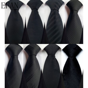 8CM Luxury Mens Necktie Dot Stripes Solid Tie Black Color for Men Groom Jacquard Woven Neck Tie for Business Wedding Party