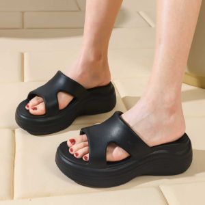 [Free Shipping] WomenS Summer Slip-On Sandals Comfortable Thick-Soled Platform Beach Slippers Non-Slip Simple Solid Color For Petite Women