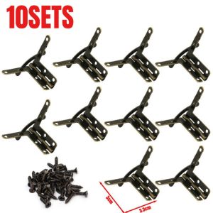10PCS Support Spring Hinge L Shape 90 Degree Golden Antique Brass Bronze for Jewelry Display Chest Wood Case Watch Box Hardware