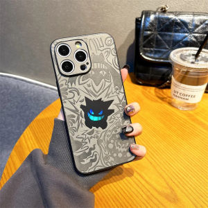 Japan Anime Ghost Gengar dermatoglyph Phone Case For iPhone 15 14 13 12 11 16 17 Pro Max Emboss Leather Cartoon Cover