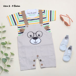Set Overall Jumpsuit Bayi Laki Laki 0 - 6 Bulan Jumpsuit & Kaos Lucu Bahan Katun