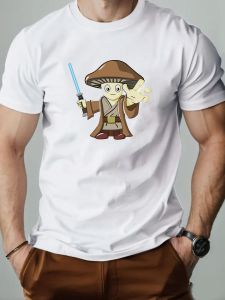 Mens T-Shirt Mushroom Cartoon Pattern Summer Leisure Breathable 100% Cotton Round Neck T shirt Interesting Short Sleeve Tee
