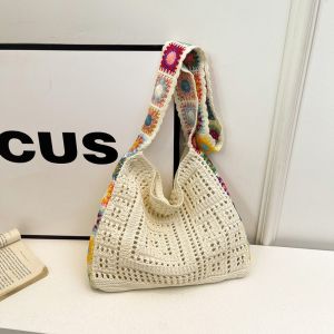 NOER Boho Women Shoulder Bag Floral Crochet Large Capacity Handbag  Multicolor Tote Bag