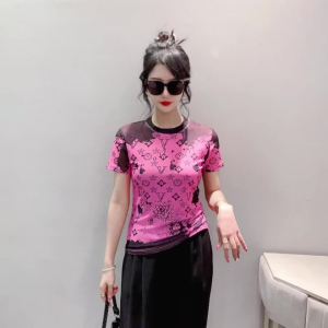 Ammin เสื้อเบลาส์คอกลมแขนลำลองขาสั้นของผู้หญิงเสื้อเบลาส์แฟชั่นเสื้อยืดผ้าฝ้ายพิมพ์ลายขนาดใหญ่พิเศษสำหรับฤดูร้อน2024