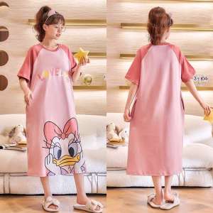 “#Kari Mother And Daughter Cute Pooh 2in1 Home Wear Parent-Child Dress Pajama ”