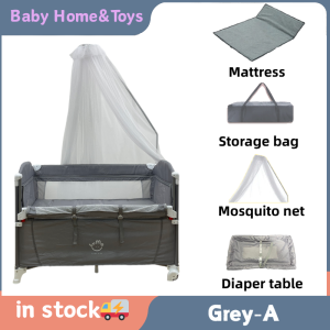 Baby crib Portable baby crib 2-layer rocking bed mosquito net Baby crib with mattress Comes with diaper table Travel bed