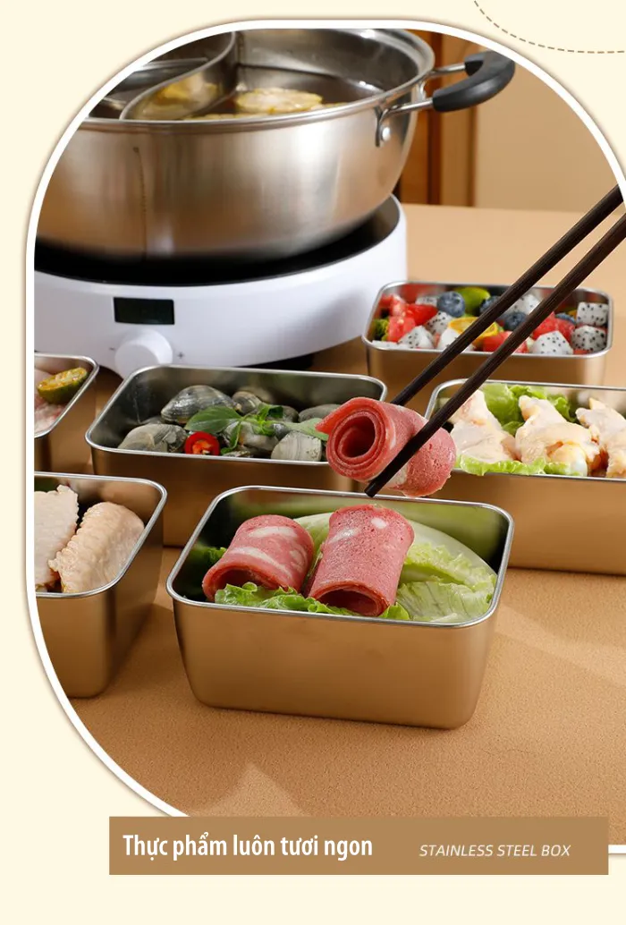 Hộp Đựng Thực Phẩm Inox 304 Có Nắp Đa Năng Hộp Đựng Thực Phẩm Inox 304 Có Nắp Đa Năng