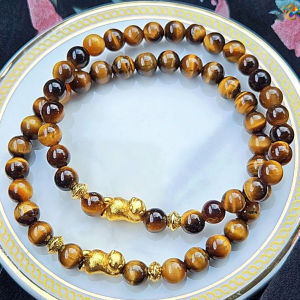 Collection Grade Gold Plated Lying Cat Yellow Tiger Eyes Bracelet
