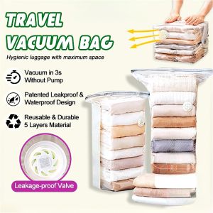 ⭐SG SELLER⭐Pumpless travel vacuum storage bag clothes foldable save space resealable reusable compression bag plastlc bag vacuum storage