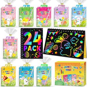 Party Favors for Kids 4-8-12: 24 Pack Scratch Rainbow Art Crafts Notebook Coloring Book Goodie Bags Stuffers Kit Bulk Birthday Gift Classroom Prizes Girl Boy Toddler