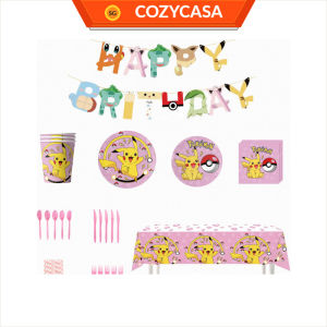 【COZYCASA】Pink Pokemon Party Supplies SET/Pokemon Theme Decoration/Event/Birthday Ornament
