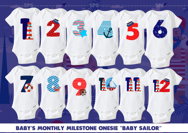 Baby Sailor Monthly Milestone Onesies for your babies 100% Cotton