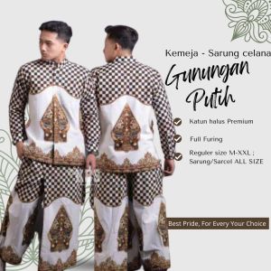 Setelan Koko + Sarung Celana Batik Lengan Panjang Pria Lapis Furing Bahan Katun Premium GNP
