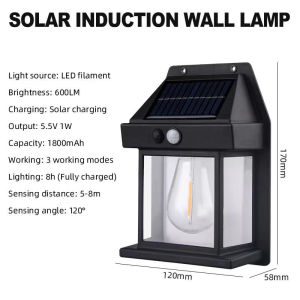 Solar Tungsten Wall Light Sensor Outdoor Waterproof Intelligent Garden Lamp Lighting Decorative ip67