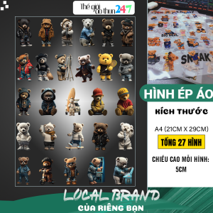 [Sticker ủi nhiệt Premium] - Hình Gấu Teddy Bear 3D G1 khổ A4