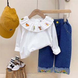 Setelan Anak Perempuan Lengan Panjang Putih Motif Zoo
