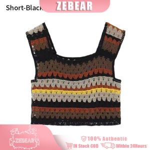 Bohemian Vest Casual Style Sleeveless Camisole Stripes Knitted Tops Hollow Out  for Women Summer Lace