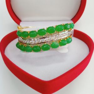 กำไลพลอยสี 2 แถวคั่นเพชร CZ แถวล็อค ชุบทองไมครอนหน้าทองคำขาว