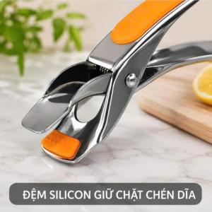 Kẹp Chén Dĩa Inox Đệm Silicon | Dụng Cụ Nhấc Chén Tô Dĩa Nóng Gọn Cho Gian Bếp Tay Cầm Có Đệm