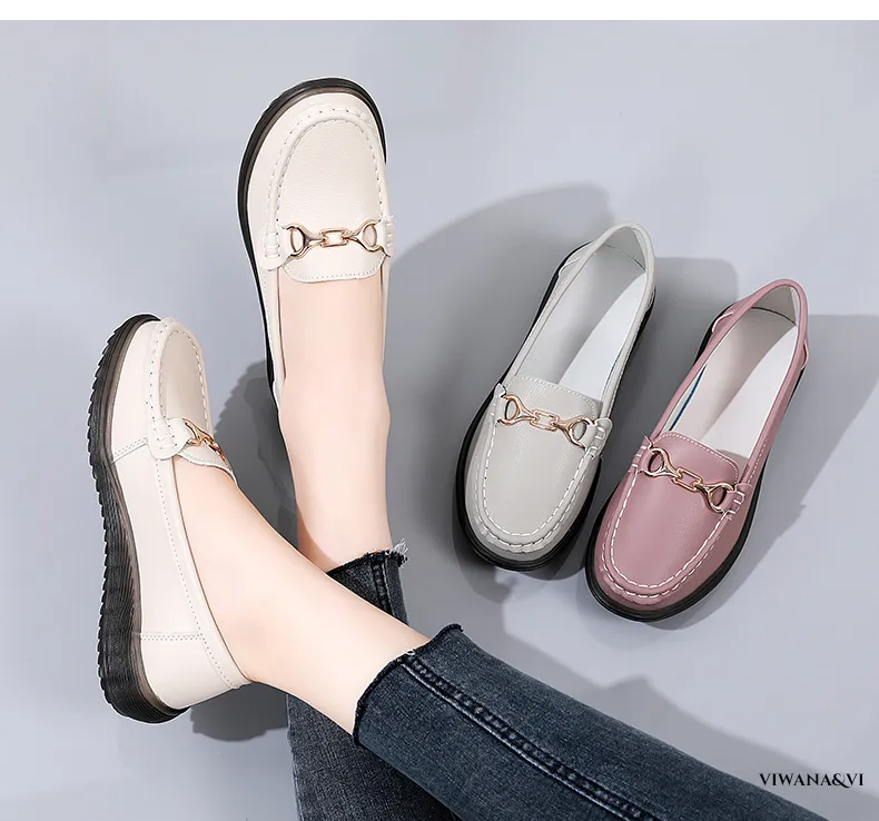 VIWANA White Flat Shoes For Women Korean Style Slip On Casual Shoes Fashion  Comfy Soft Sole Black Loafers Ladies Shoes 2022 New Design Women Shoes