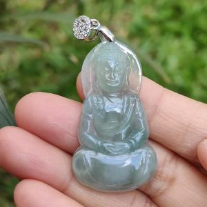 Premium Icy Good Translucency Green Hue Natural Type A Jadeite Pendant Necklace crafted as Buddha with certificate weigh 8.65 grams 42.5 * 23.8 * 5.8 mm collectible jadeite suitable for daily wear