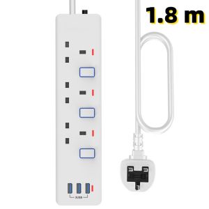 3 WAY 3USB Black White Singapore Power Strip extension UK Plug socket 2 meter cable British Standard Lightning Protection Socket Surge Protection USB Power Strip 13A 3 pin British Wiring Strip multi Plug Power Strips With switch with indicator light 接线板