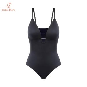 [Hottie Diary] Shapewear Bra Women Plunging Deep V-Neck Body Shapewear Seamless Bodysuit Thong Shapewear Black Color