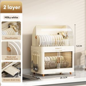Kitchen Foldable Dish Rack Dustproof Dishware Storage Cabient Multi-layer Large Capacity Tableware Storage Rack