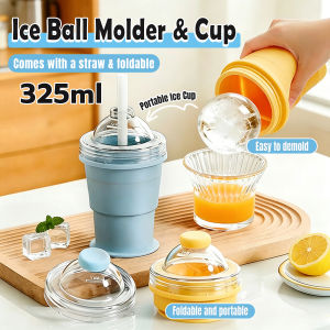 Onisa 325ml Silicone Ice Cube Molder Cup Portable Foldable Ice Ball Maker with Cover Straw Tumbler 1Pc