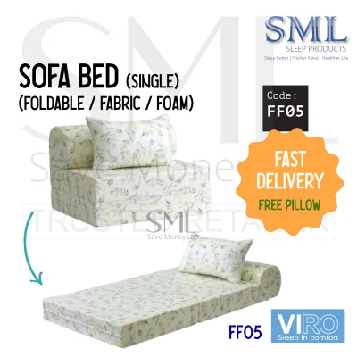 Foldable Fabric Sofa Bed - Foam Type (Single Size) - Medium Firm - Viro