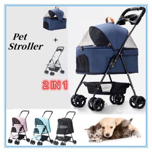 Pet Stroller Aluminum Tube Pull Rod Pets Cart Detachable Bag Easy To Walk Folding For Cat/Dog Etc