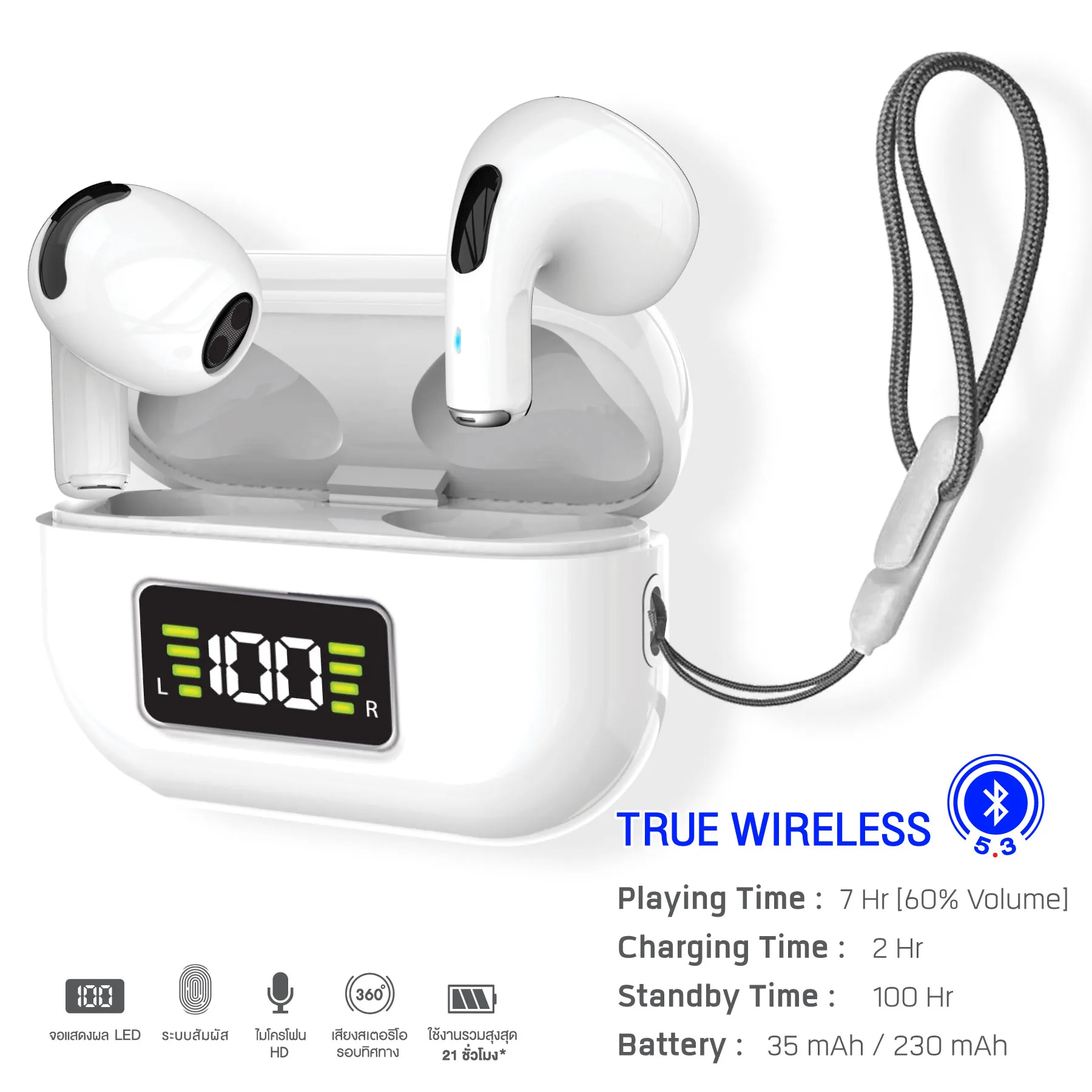ASAKi AK-PODS6MAX Bluetooth 5.3 Earphone หูฟังไร้สาย หูฟังบลูทูธ เบสแน่น ไมค์ชัด - รับประกัน 1 ปี