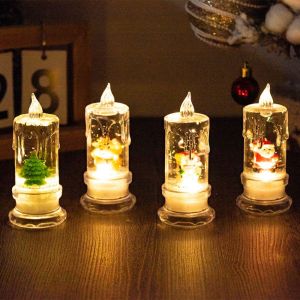 CEMOMEF Simulation Christmas Water Injection Lamp Santa Claus Waterproof Christmas Candle Lamp Creative Elk deer Transparent Tears Light Night Light