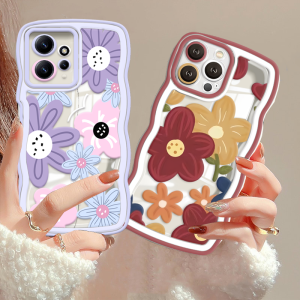 (Lokal Ready) Xinyu Casing hp Redmi Note 12 4G Note 12 Pro Note 11S 11 Pro Redmi 12 A2 A1 Redmi 10 2022 10C 10A 9A 9C 9T Note 10 5G Note 10S Note 9 Note 9 Pro Note 8 Minyak Lukisan Macoron Ungu Bunga Merah Bunga Tepi Bergelombang TPU Soft Bening Case