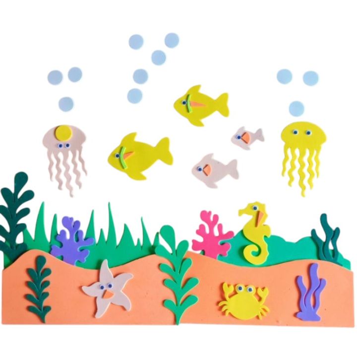 1 Set (65 cm x 50cm) Hiasan dinding jendela pojok baca kelas paud TK SD bawah laut