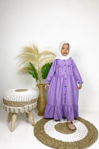Gamis Anak Rempel Kancing Depan Gamis Anak Tanggung Gamis Anak Polo Linen  Usia 3-10 Tahun