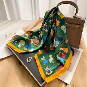 MASTERYX 70×70cm Women Silk Scarf Small Satin Square Hair Neck Tie Scarf Vintage All-Match Print Wrap Headkerchief