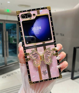 Kisscase Với Rhinestone Bướm Khung giá đỡ vỏ điện thoại Cho Samsung Galaxy Z Lật 6 5 4 3 5G phong cách Ins Vuông Gấp Cứng PC Chống-Mùa Thu vỏ lưng chống sốc Cho Galaxy Z Lật 6 5 4 3