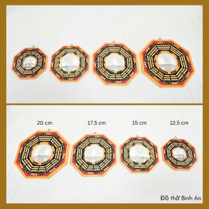 Gương Bát Quái Lồi Gỗ phong thủy xua đuổi tà - Đồ thờ Bình An - Decor Phong thủy