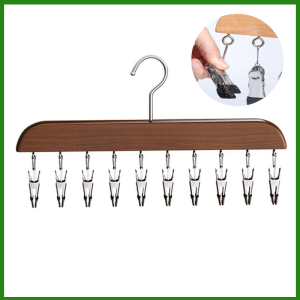 Solid Wood Hanger with 10 Metal Hooks for Hanging Belts Necklaces Swimsuits Ties Scarves Bras Wooden Hanger