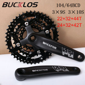 BUCKLOS MTB Crank 104BCD 22/32/44T Bike Chainring 3x Aluminum Alloy 9/10 Speed Bicycle Crankset