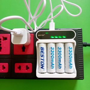 Bộ 4 pin sạc AA 3300 mAh Dung lượng cao kèm Sạc pin Beston C9023L có tính năng sạc nhanh tự ngắt khi đầy màn hình LCD thông minh dùng cho micro karaoke máy ảnh đồ chơi trẻ em đồng hồ treo tường
