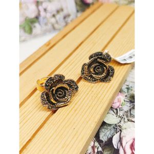 R2 Antique Bronze Ring with Rose & Ribbon Design Adjustable ring Free Size viral cincin wanita