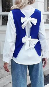 Imily Bela Womens Sweater Vest Top Summer Bow Tie Back Sleeveless Casual Knit Crop Tank Tops