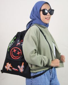 (Bisa COD) Tas Serut Anti Air Water Proof String Bag / Draw String / Gym Sack Tas Olahraga Pria Kekinian Motif NEVER STOP