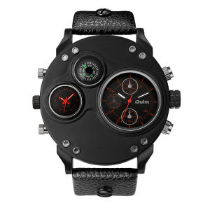 Oulm Quartz watch with compass for men Cross-border best-selling foreign trade watch dual time zone mens watch with large dial