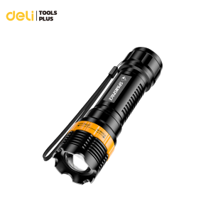 Deli ไฟฉายแรงสูง ไฟแฟลช์ ไฟฉายเดินป่า ไฟฉายพกพา ไฟฉายกันน้ำ ไฟฉายแรงสูง หัวชาร์จusb มีคลิปหนีบด้านหลัง พกพาง่าย Flashlight